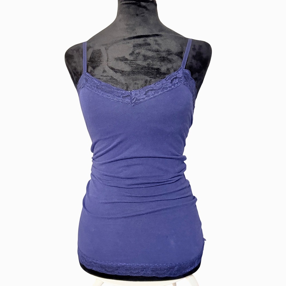 VTG No Boundaries Navy Blue Lace Camisole Tank Top Y2K Fitted Fairy SZ S